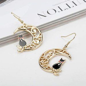 🆕Cute Dangling Black Cat Moon Earrings